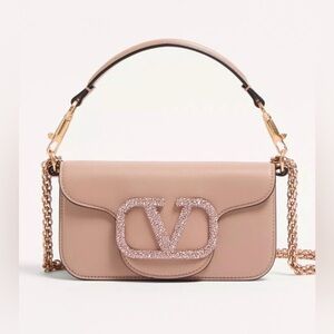 Valentino Vlogo crystal chain wallet clutch neutral beige HW